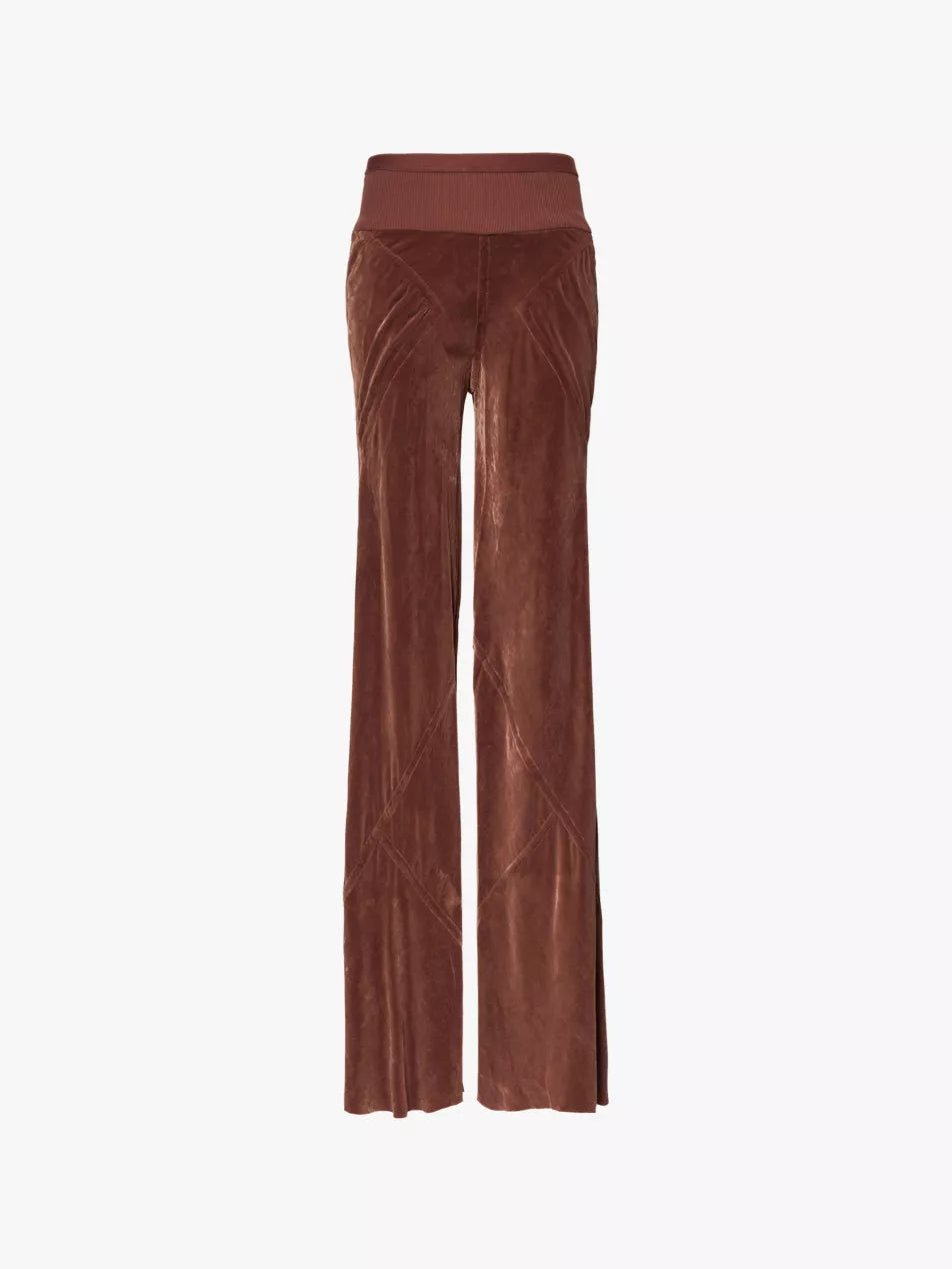 Bias velvet straight-leg high-rise woven-blend trousers More
