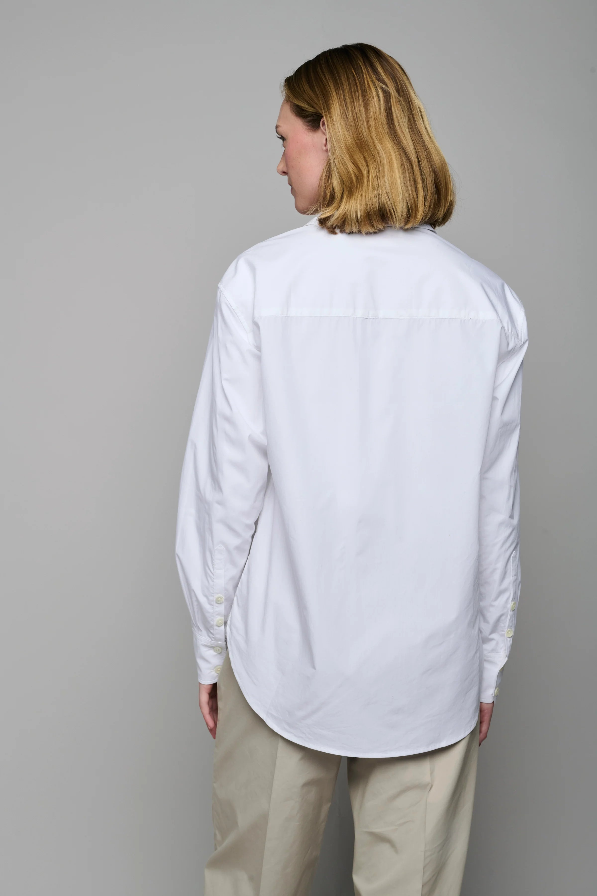 Cotton Poplin Button Up Shirt in White