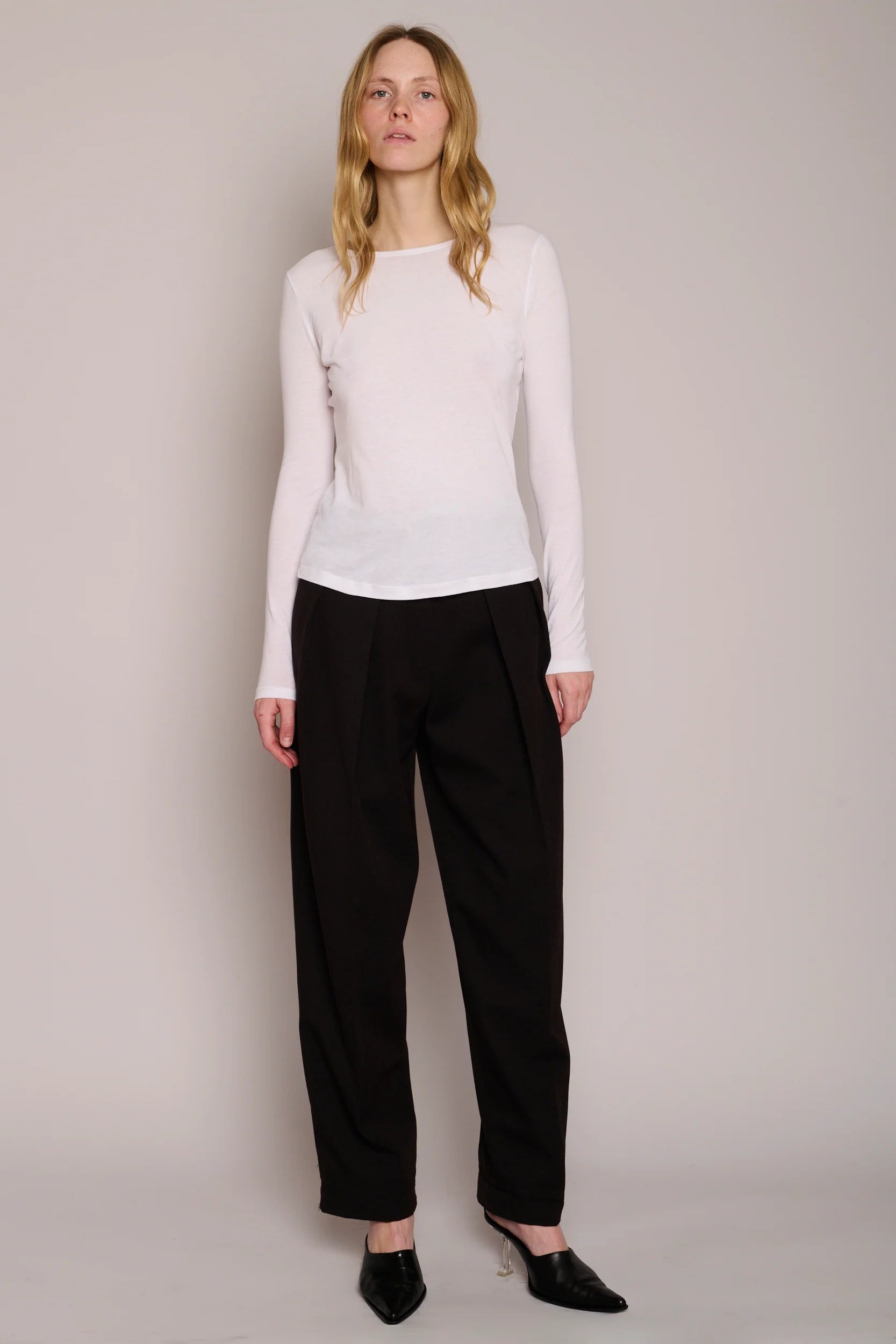 Long Sleeve Shirttail in White