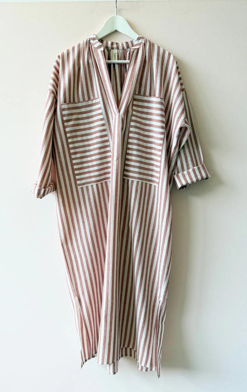 Terracotta/ Natural stripe two pocket caftan Regular price